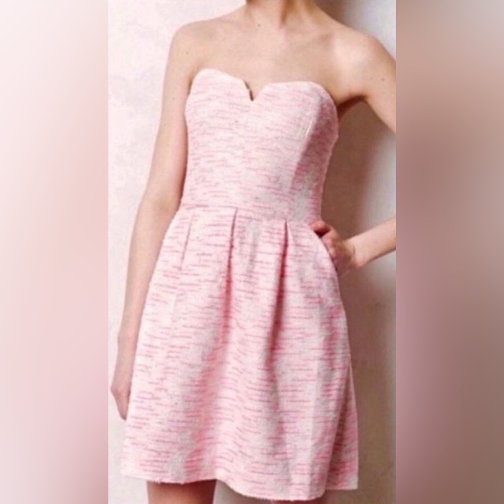 Anthropologie Moulinette Speer’s Pink Tweed Convertible Strapless Dress Size 6